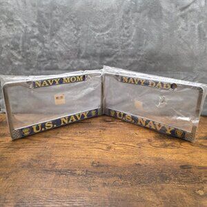 Navy Mom Dad Plate Frame Set Chrome New